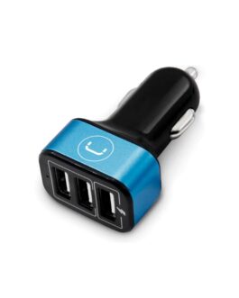 Cargador Unno Tekno PW5022BK para Carro Triple USB-A 6.0A Negro/Celeste