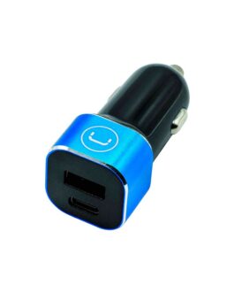 Cargador Unno Tekno PW5025BK para Carro Dual USB-C USB-A 28W Negro/Celeste