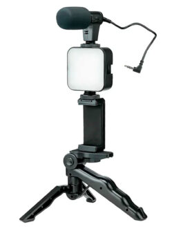 Trípode para Celular VTA+ con Luz Led + Micrófono 3.5mm Negro